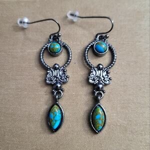 Silver tone synthetic turquoise earrings